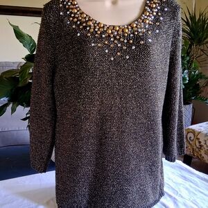 Ruby Rd. Black and Gold Embellished Sweater